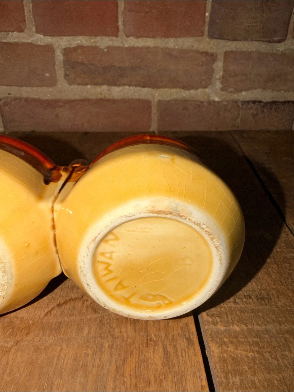 Vintage Two-Piece Ceramic Condiment Set in Brown and Yellow